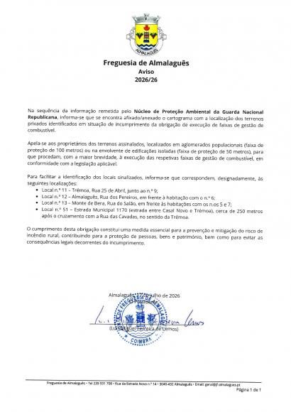 Aviso 2026/26 - Notifica&ccedil;&atilde;o de incumprimento faixas de gest&atilde;o de cumbust&iacute;vel